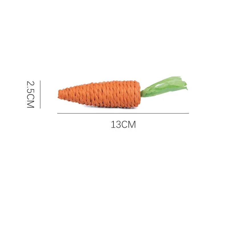Set of interactive cat toys including carrot bites, paper toys, ringing stones, and sticks in two sizes.