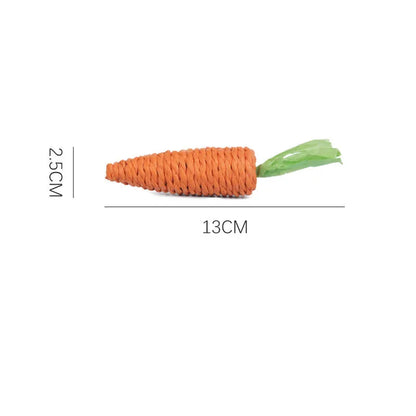 Set of interactive cat toys including carrot bites, paper toys, ringing stones, and sticks in two sizes.