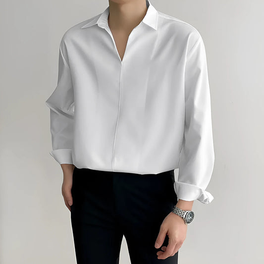 Men's loose lapel casual shirt in slim business style, available in multiple colours and sizes.