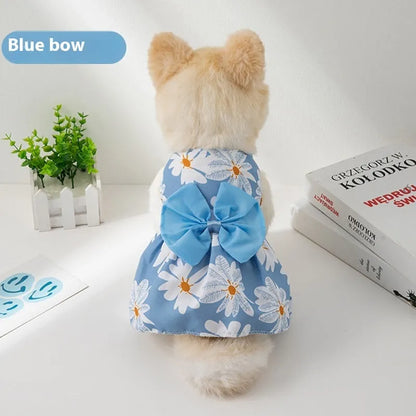 Ultra-thin polyester pet dress with floral butterfly bow decoration for dogs and cats