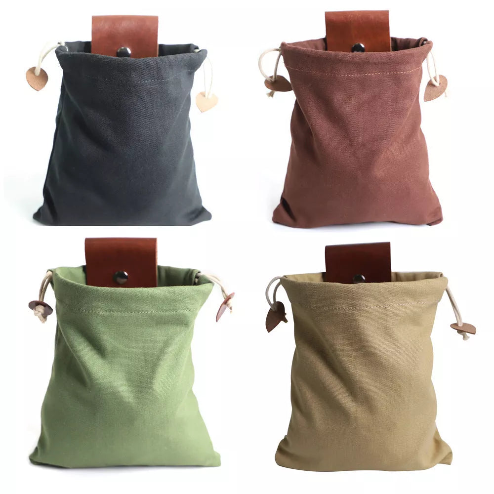 Leather and canvas foraging bag for outdoor adventures, collapsible design, 22*21cm