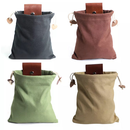 Leather and canvas foraging bag for outdoor adventures, collapsible design, 22*21cm