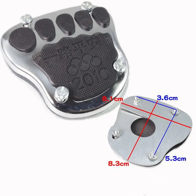 Metal motorcycle brake pedal skid plate showing Foot Pedal, Square Foot Pedal, and Small Brake Plate style options