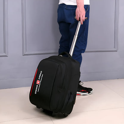 Black 18-inch business travel backpack trolley bag with letter pattern and shoulder straps