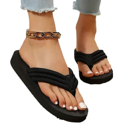 Black women's cotton slippers with ribbon trim and a non-slip EVA sole, shown in size 36-44.