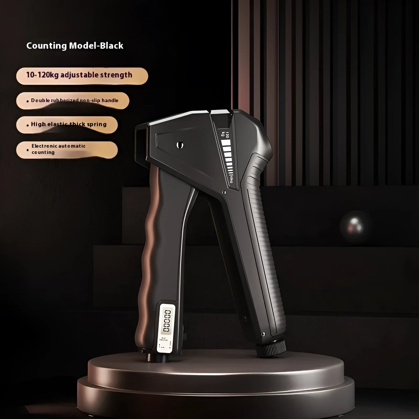 Second generation adjustable hand gripper with mechanical counter showing orange handles and resistance dial.