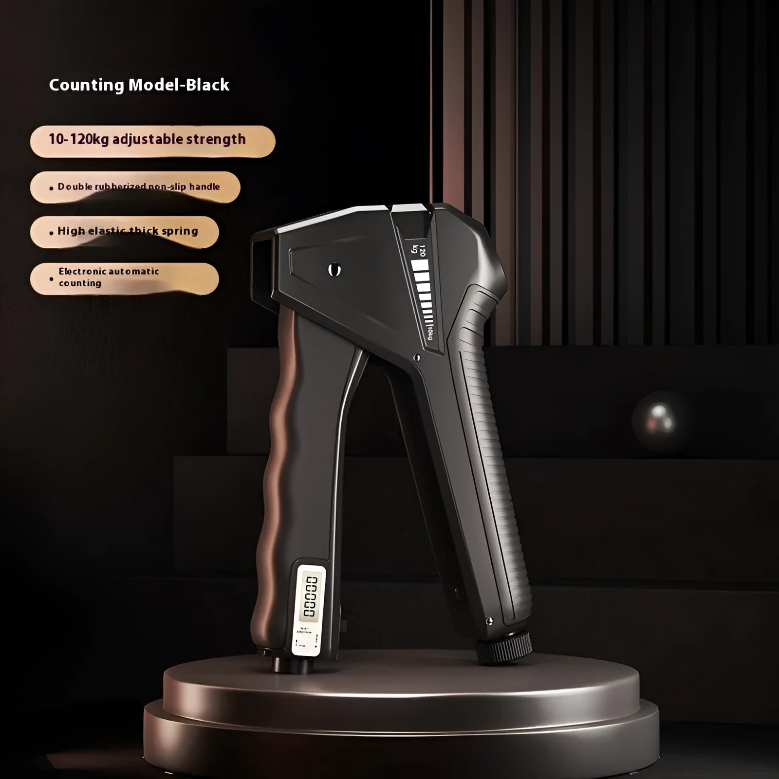 Second generation adjustable hand gripper with mechanical counter showing orange handles and resistance dial.