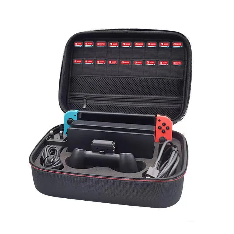 Black EVA hard shell storage case for game console accessories in two size options.