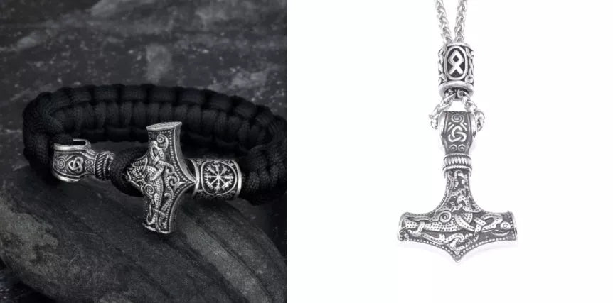 Asgard Crafted Paracord Mjolnir Bracelet in silver or silver gold with adjustable knot