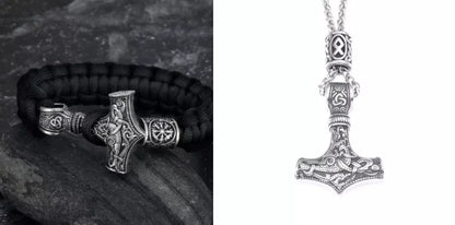 Asgard Crafted Paracord Mjolnir Bracelet in silver or silver gold with adjustable knot