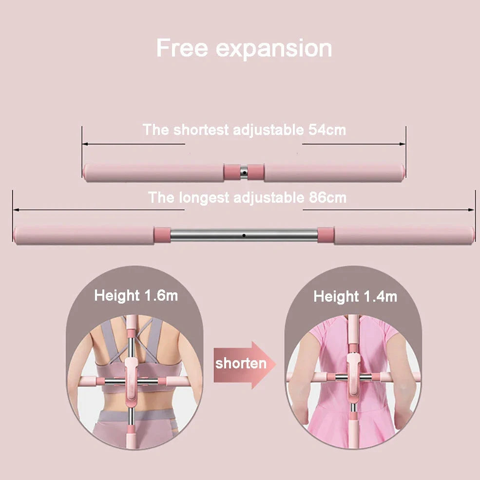 Stainless steel adjustable body stick yoga shoulder opener with 54-86cm range in blue, green, pink colours