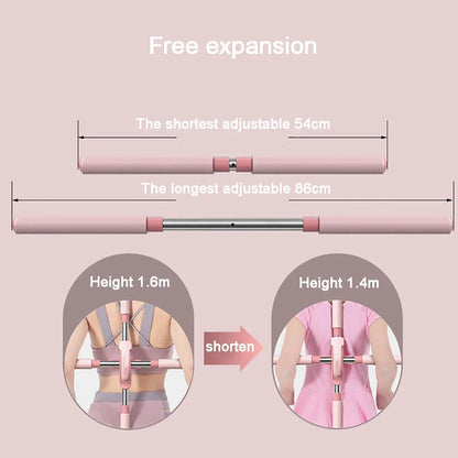 Stainless steel adjustable body stick yoga shoulder opener with 54-86cm range in blue, green, pink colours