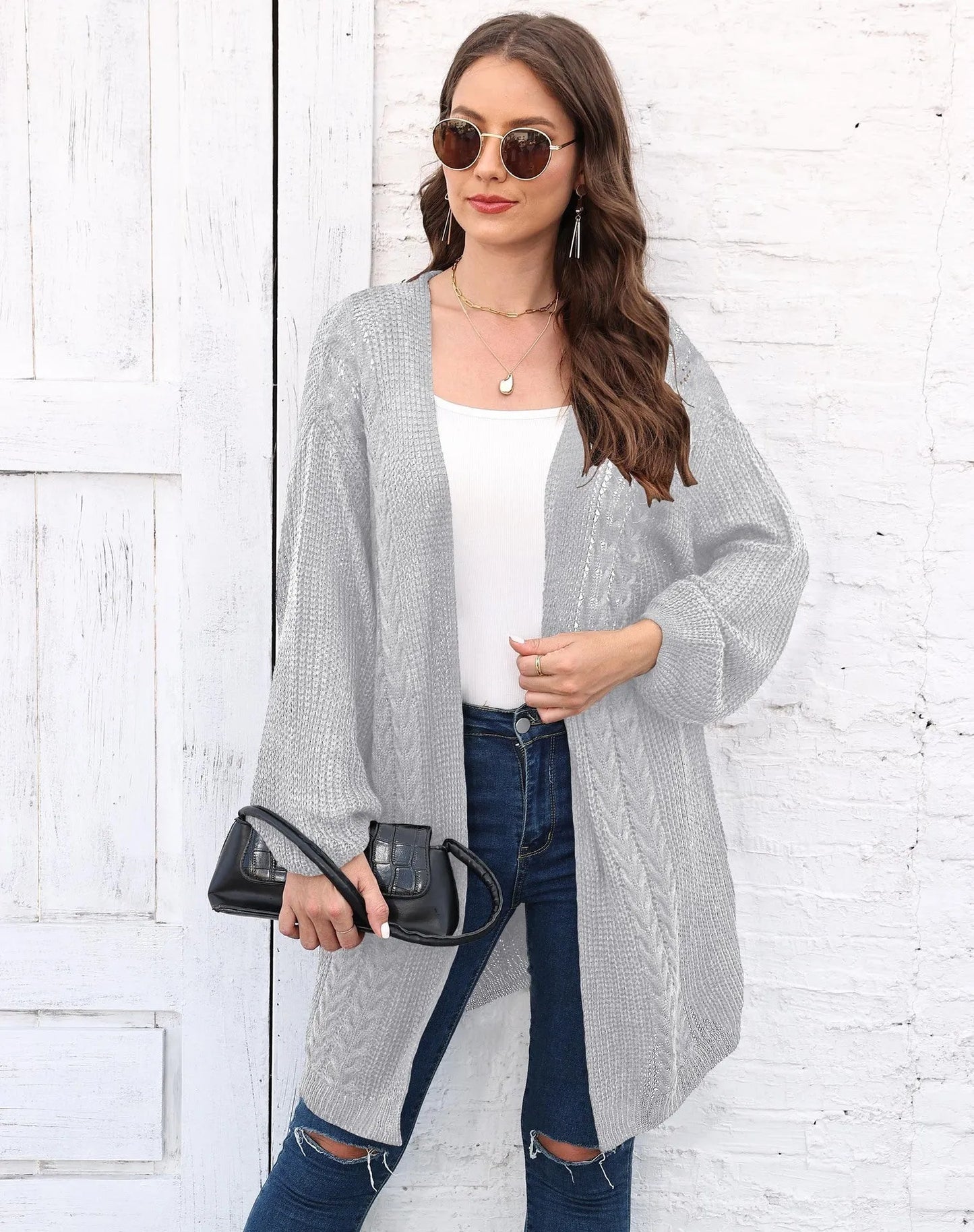 Women's loose acrylic sweater coat in free size showing Army Green colour option