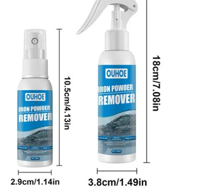 Blue square sponge and spray bottle of car iron powder rust remover