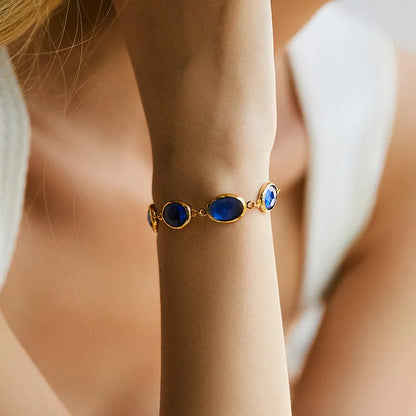 Geometric women's bracelet with glass inlay on 18K copper in blue, green or multicolour options