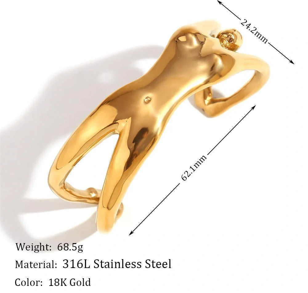 Gold-plated stainless steel fashion bracelet for women with unique casting design