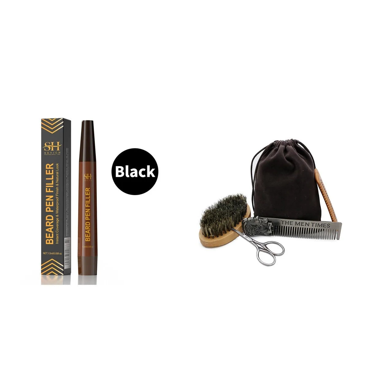 Men's sweatproof waterproof beard eyebrow filler pencil in black or dark brown