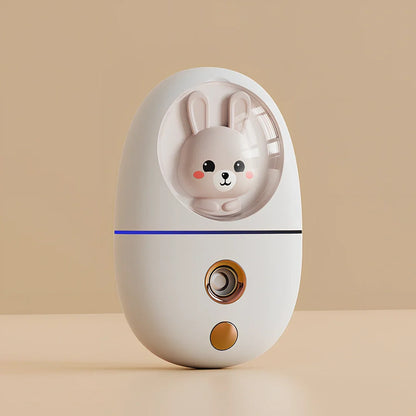 Cartoon USB facial humidifier measuring 62x32x96mm with bear-pink colour and water replenisher