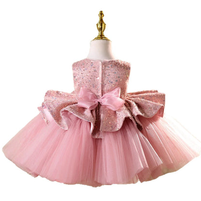 Pink flower girl dress for children with height sizing from 80cm to 150cm