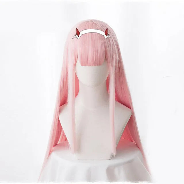 Pink 90cm long cosplay wig made from high temperature wire fibre, ready to wear for costume events.