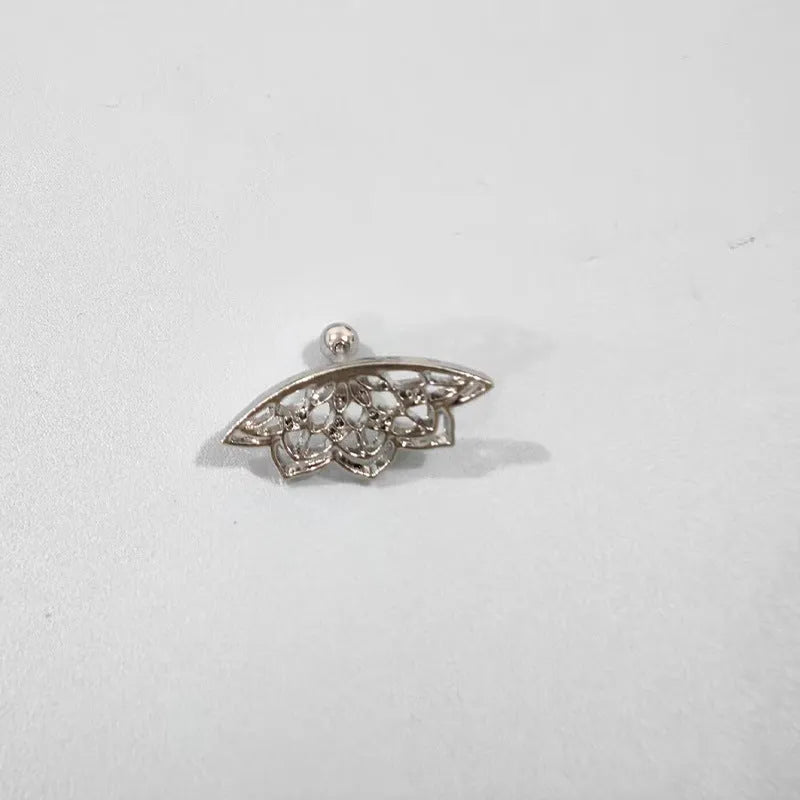 Spider web design stud earrings in gold and silver electroplated metal with geometric mesh pattern