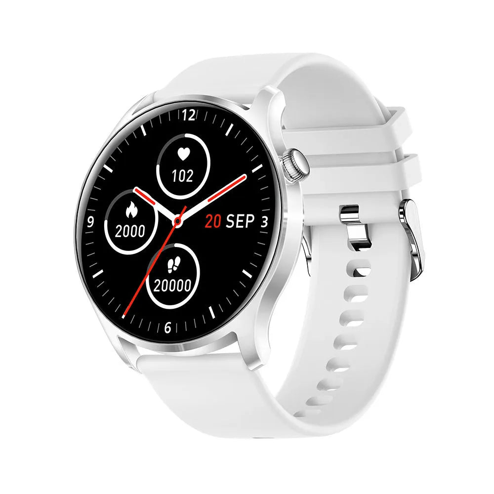 Bluetooth smart watch with heart rate monitor on a silicone strap, showing a 1.3-inch colour display.