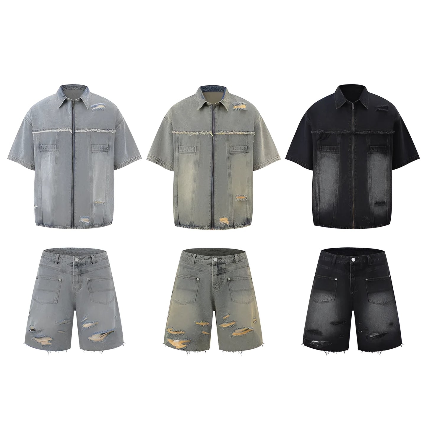 Denim overall suit set with loose fit street style design in matching top and trousers