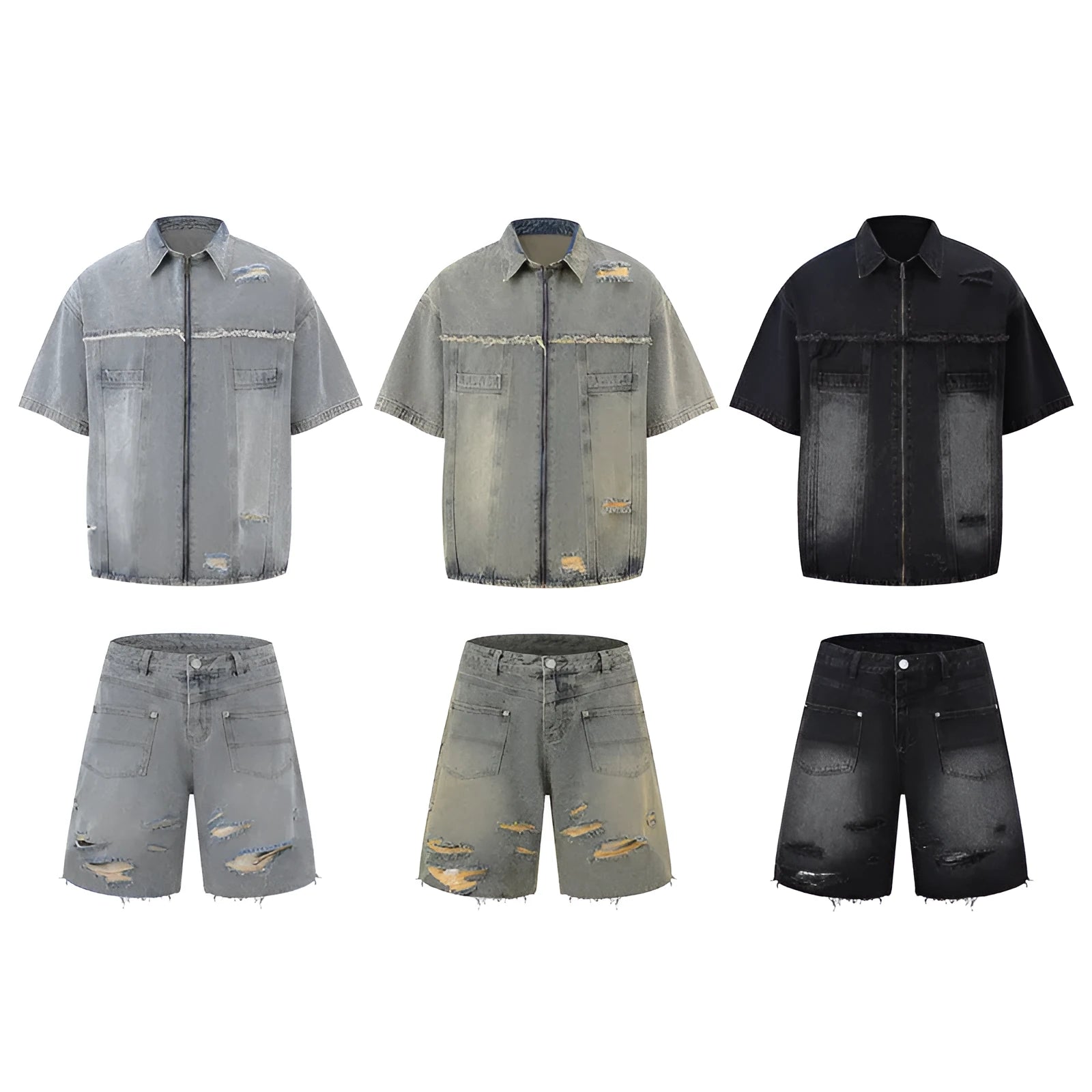 Denim overall suit set with loose fit street style design in matching top and trousers