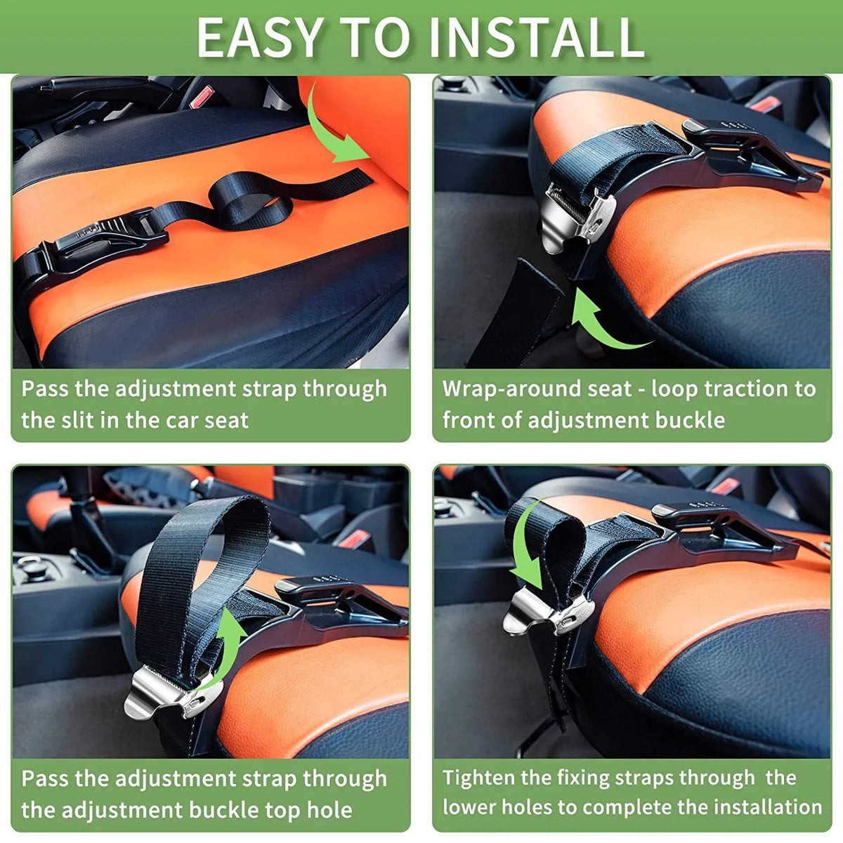 Black ABS plastic pregnancy seat belt adjuster with metal buckle for car safety.