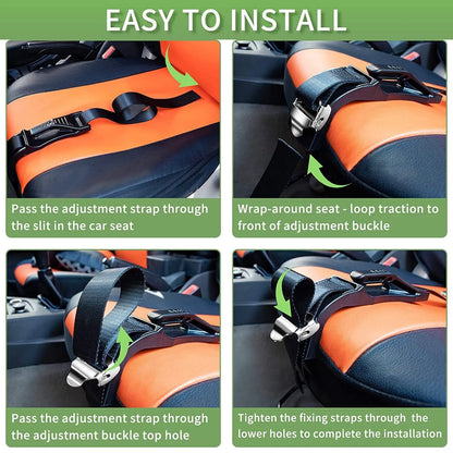 Black ABS plastic pregnancy seat belt adjuster with metal buckle for car safety.