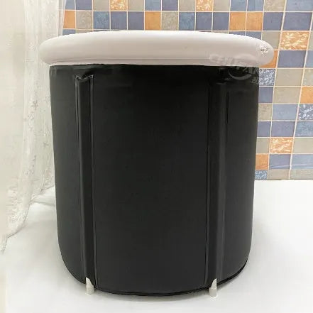 Black portable inflatable ice bath 70x80cm with weather lid and accessories