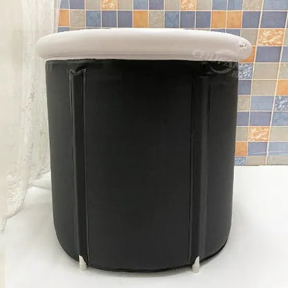 Black portable inflatable ice bath 70x80cm with weather lid and accessories
