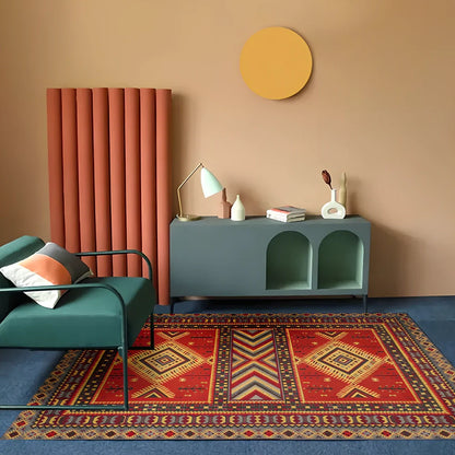 Rectangular boho-style polyester rug in various colours and sizes, machine-woven for consistent texture