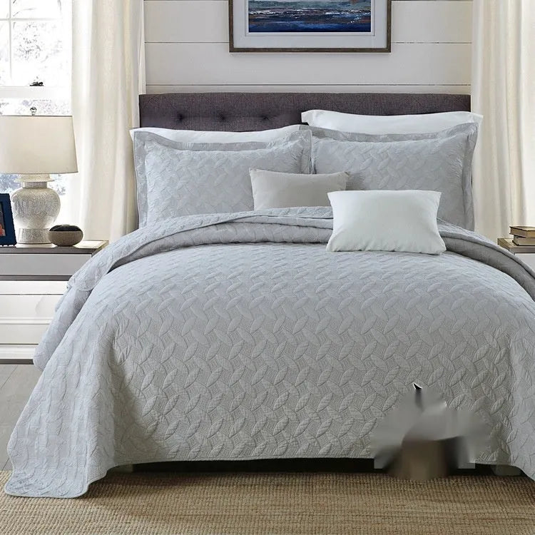 Double-sided pure cotton bed cover three-piece set with Damascus pattern in beige and yellow colour scheme