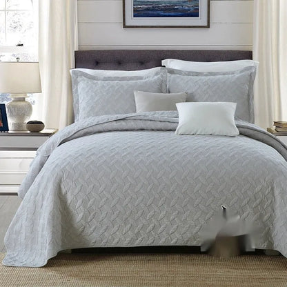 Double-sided pure cotton bed cover three-piece set with Damascus pattern in beige and yellow colour scheme