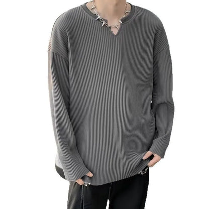 Plus size women's striped texture pullover in loose fit with long sleeves
