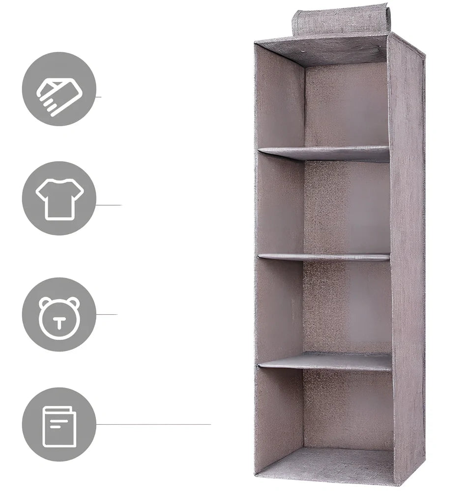 Cotton hanging storage bag with multiple drawers measuring 24.6cm each