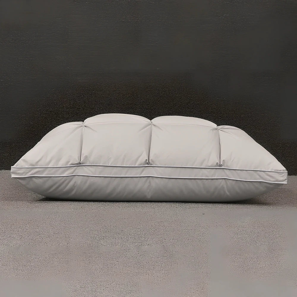 Rectangular white goose down pillow with pure cotton fabric in blue colour option showing 48×74cm dimensions