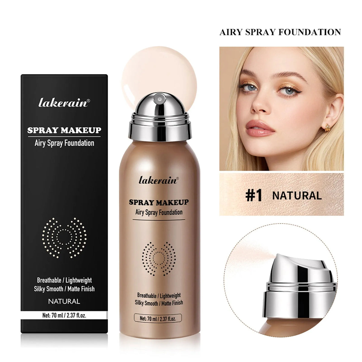 70ml liquid foundation concealer bottle for even skin tone in Beige, Natural, Nude, or Porcelain