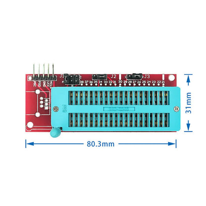 Offline simulation programmer burner unit with ICD2, KIT3, and KIT3.5 sockets for PIC microcontrollers.