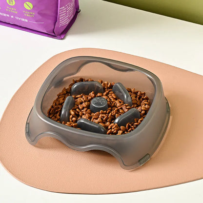Blue anti-choking slow feeder plastic dog bowl for puppies and dogs