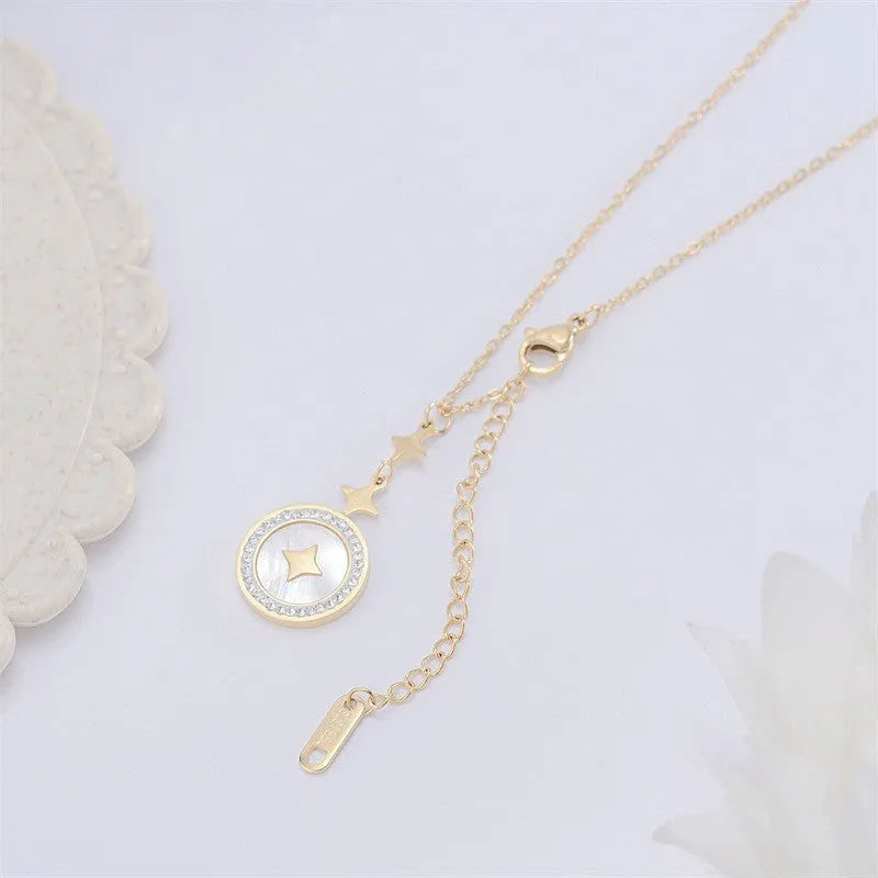 Six-pointed star geometric titanium steel necklace for women with O-ring chain