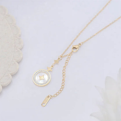 Six-pointed star geometric titanium steel necklace for women with O-ring chain