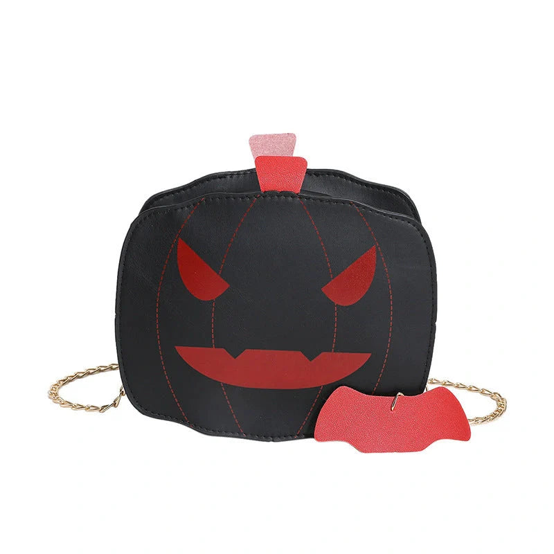 Halloween Cartoon Pumpkin Shoulder Bag in various colors with adjustable chain strap