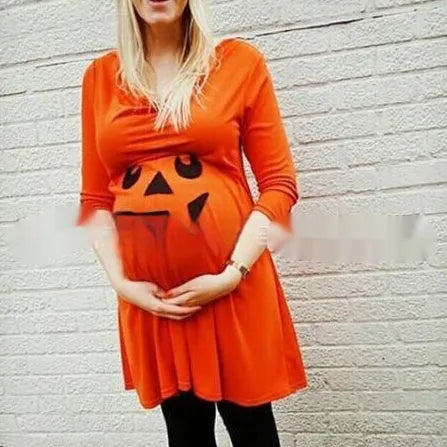 Orange maternity dress in 100% cotton with sizes ranging from S to 5XL for seasonal wear