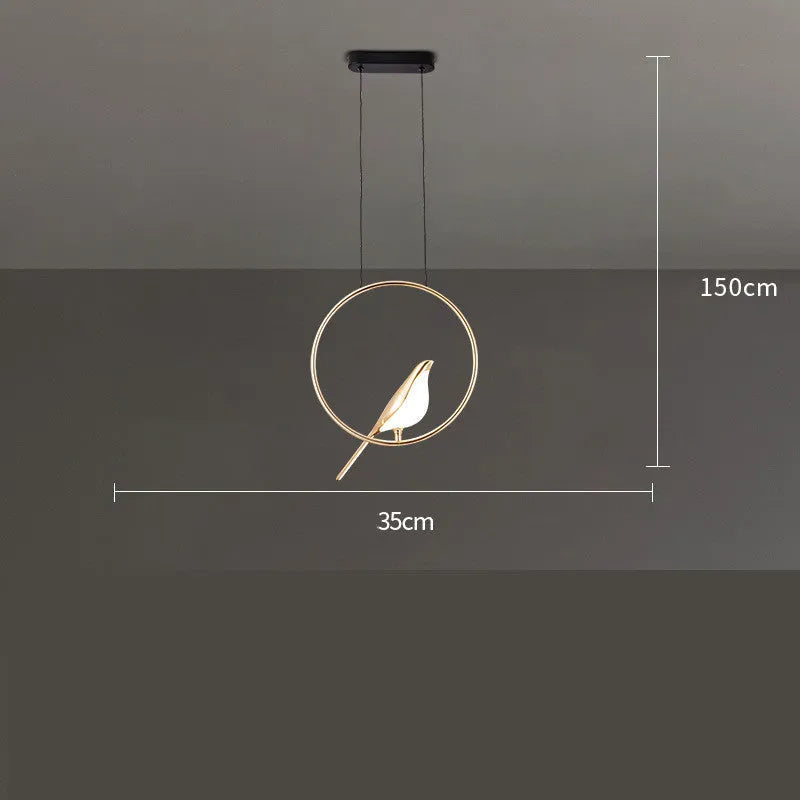 Modern minimalist magpie bird chandelier with zinc alloy and acrylic construction, 35cm length, 150cm height
