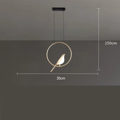Modern minimalist magpie bird chandelier with zinc alloy and acrylic construction, 35cm length, 150cm height