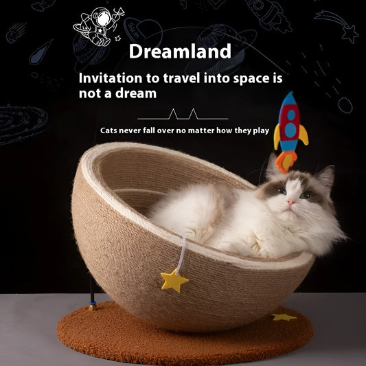 Large integrated cat scratching basin and nest with sisal scratching surfaces and flannel lining in starlight colour