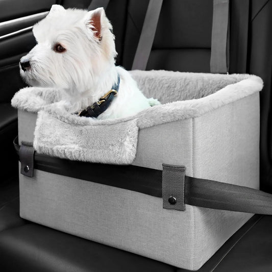 Cozy car booster seat for small dogs and cats up to 25 lbs with adjustable safety leash and collapsible design