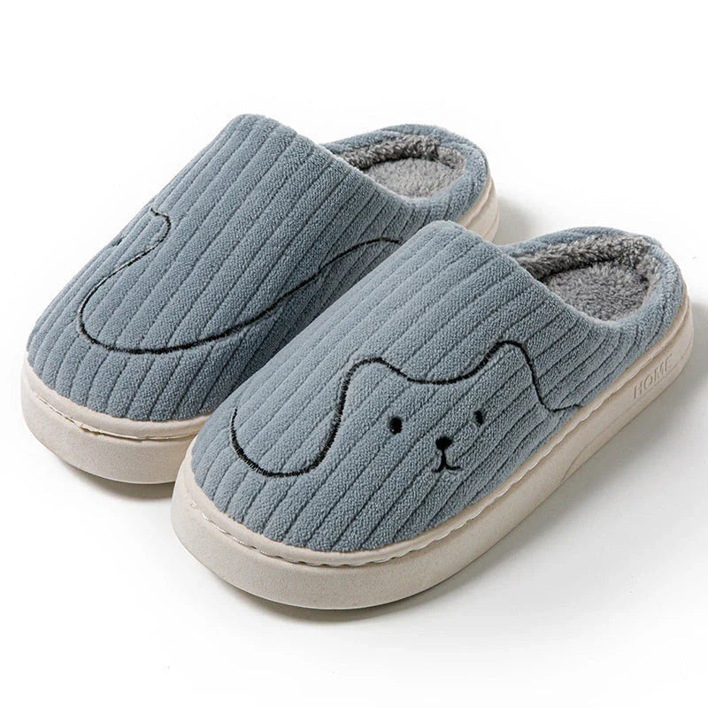 Cozy cat-themed indoor slippers with plush upper, rubber non-slip sole, and vibrant color options